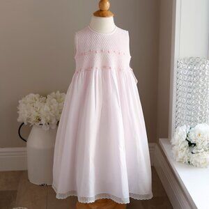 Pink Smocked Heirloom Dress 100% Cotton Pearls Hand Embroidery Size 4 NWT